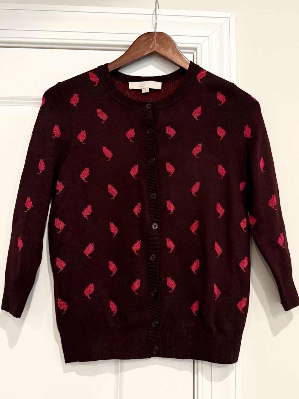 LOFT Burgundy Cat Cardigan